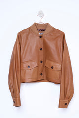BOMBER CROP IN PELLE CAMMELLO