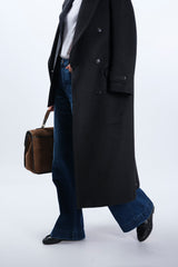 BLACK WOOL MIXED COAT