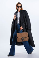 BLACK WOOL MIXED COAT
