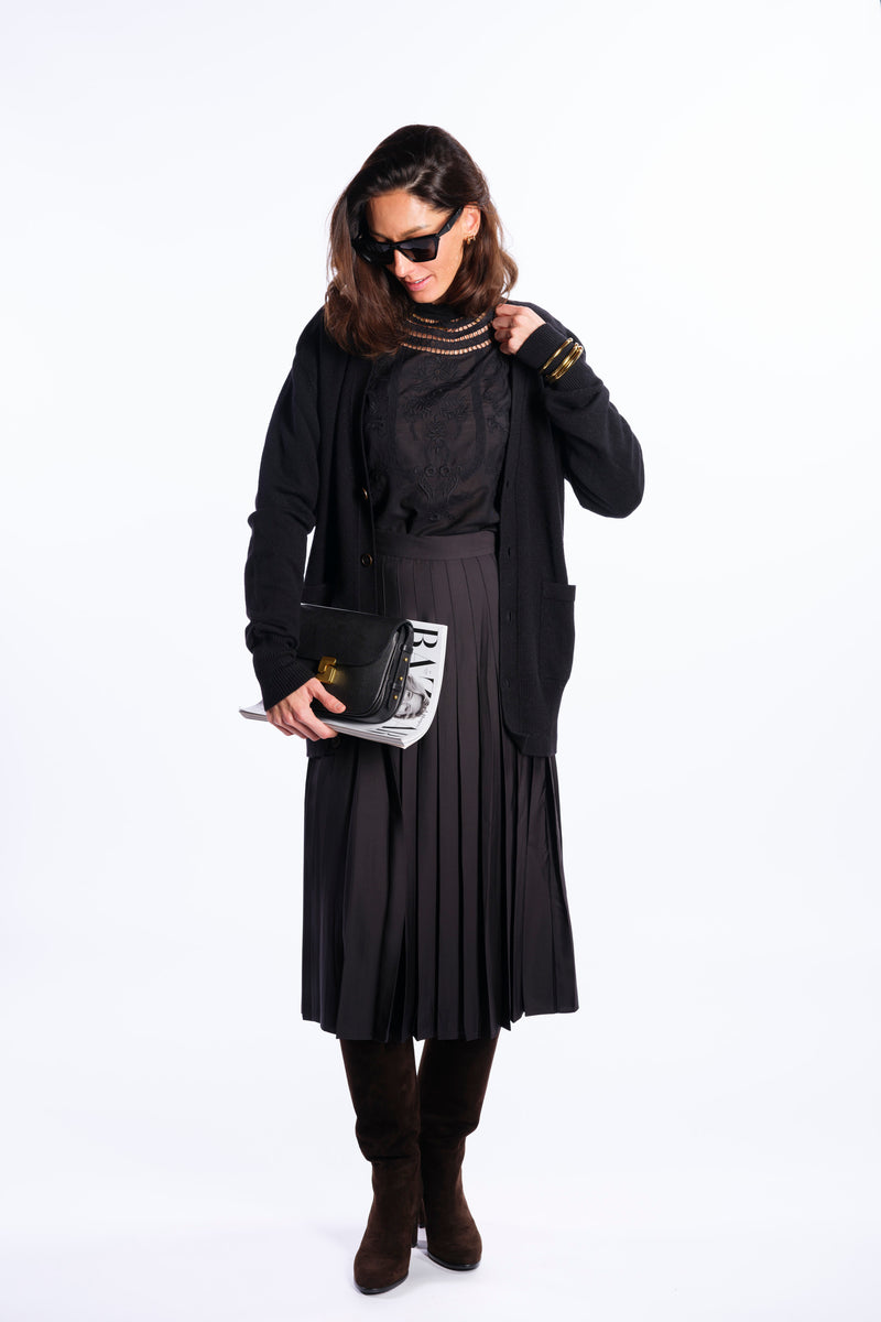 borsa mini nera in pelle goffrata