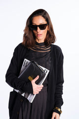 borsa mini nera in pelle goffrata