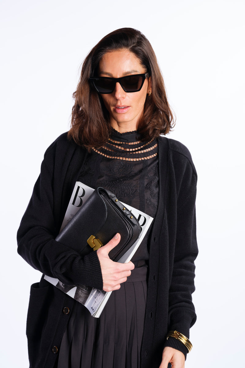 borsa mini nera in pelle goffrata