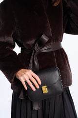 borsa mini nera in pelle goffrata