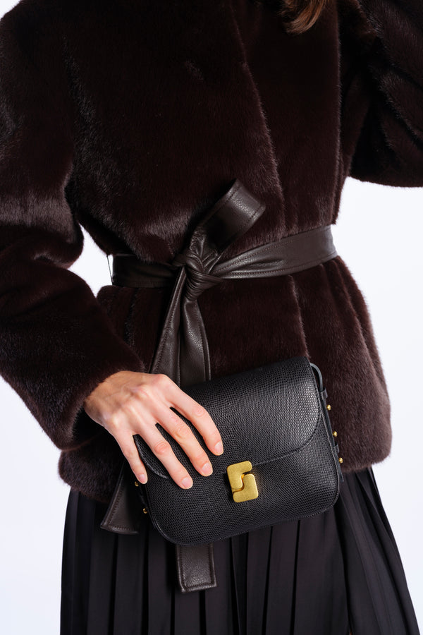 borsa mini nera in pelle goffrata