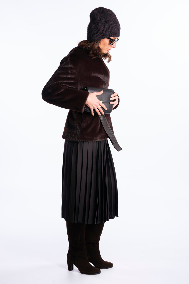 borsa mini nera in pelle goffrata