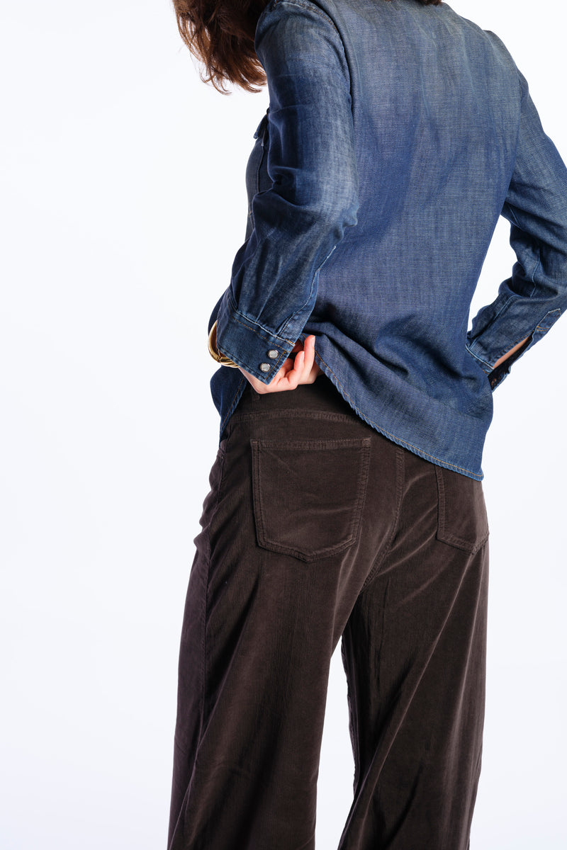 pantalone palazzo in velluto marrone