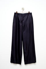 PANTALONE in satin blu notte