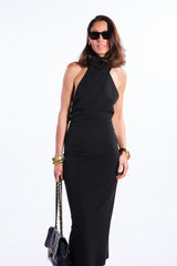 Abito lungo con schiena scoperta nero