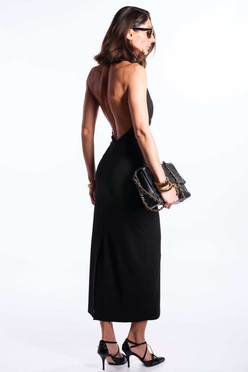 Abito lungo con schiena scoperta nero