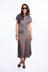 Abito midi satin grigio