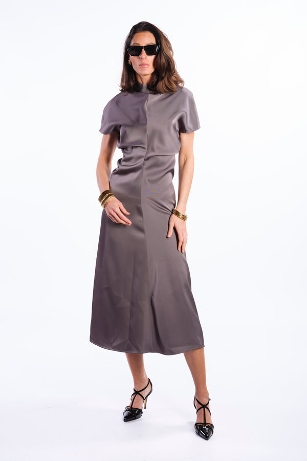 Abito midi satin grigio