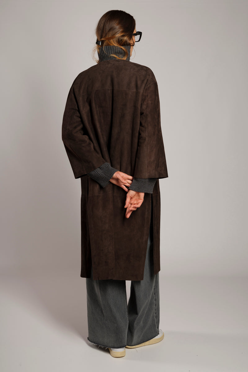 Cappotto in pelle scamosciato doppiato lana