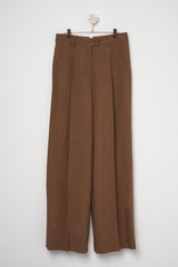 Pantalone misto lino camel brown
