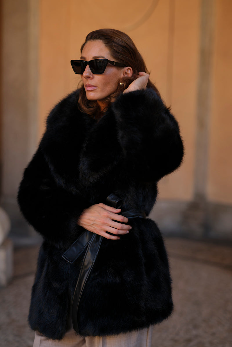 Black fur with belt