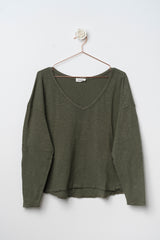 T-shirt scollo V manica lunga