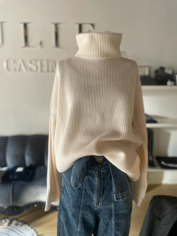 Maglia collo alto costa inglese cashmere