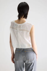 Blusa senza maniche ricamata bianca