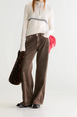 Pantalone gamba ampia in velluto chocolate