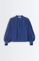 BLUSA IN SETA BLU INCHIOSTRO
