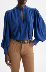 BLUSA IN SETA BLU INCHIOSTRO