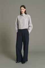 PANTALONI IN TWILL DI LANA NAVY A GAMBA AMPIA