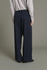 PANTALONI IN TWILL DI LANA NAVY A GAMBA AMPIA
