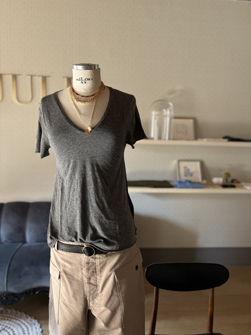 T-shirt scollo V in jersey fiammato