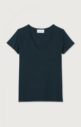 T-shirt scollo V in jersey fiammato