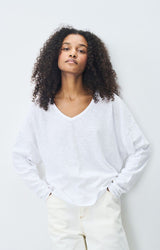 T-shirt scollo V manica lunga
