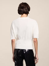 MAGLIA GIROCOLLO MANICA CORTA IN MISTO LANA E CASHMERE BIANCO