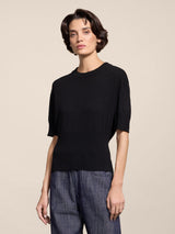 round neck sweater SHORT SLEEVES IN WOOL AND CASHMERE BLEND