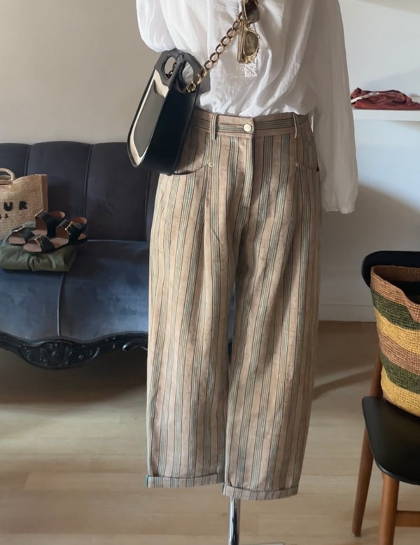 Pantalon en coton rayé
